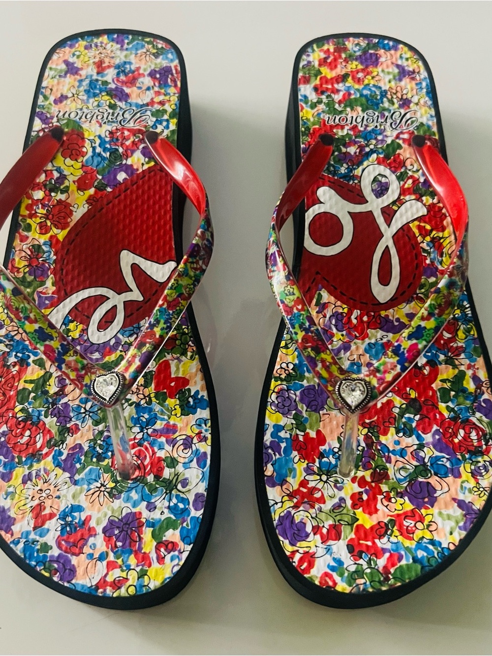 Brighton Red Floral Print Women's Sandals with Heart Charm